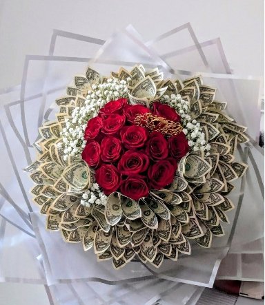 Money Bouquet with Flowers